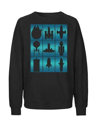 Interstellar Travelers - spaceship, 80s, 90s, futuristic, geek, nerd, nostalgia, retro, sci fi, science fiction, space, space fleet, space opera, starship, vintage - Fairtrade Sweatshirt
