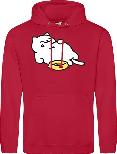 Gato Blanco Lleno de Comida