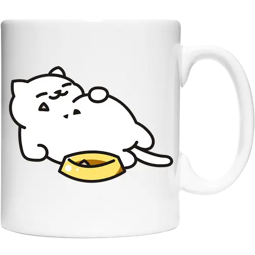 Gato Blanco Lleno de Comida