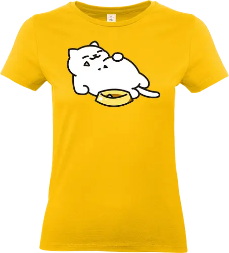 Gato Blanco Lleno de Comida - Gato Adorable, Comida, Gato, Blanco, Animal, Amarillo, Durmiendo, Feliz, Dormir, Pescado, Adorable, Gatos, Comiendo, Gatos Adorables, Lleno, Fanart, Plato, Comido - Standard T-Shirt (Frauen)