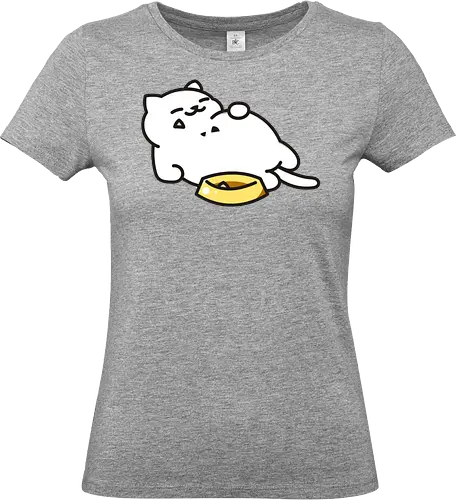 Gato Blanco Lleno de Comida - Gato Adorable, Comida, Gato, Blanco, Animal, Amarillo, Durmiendo, Feliz, Dormir, Pescado, Adorable, Gatos, Comiendo, Gatos Adorables, Lleno, Fanart, Plato, Comido - Standard T-Shirt (Frauen)