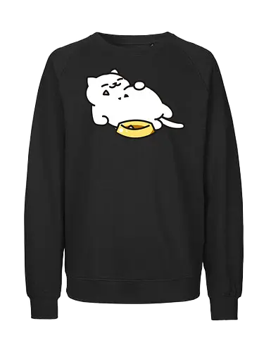 Gato Blanco Lleno de Comida - Gato Adorable, Comida, Gato, Blanco, Animal, Amarillo, Durmiendo, Feliz, Dormir, Pescado, Adorable, Gatos, Comiendo, Gatos Adorables, Lleno, Fanart, Plato, Comido - Fairtrade Sweatshirt