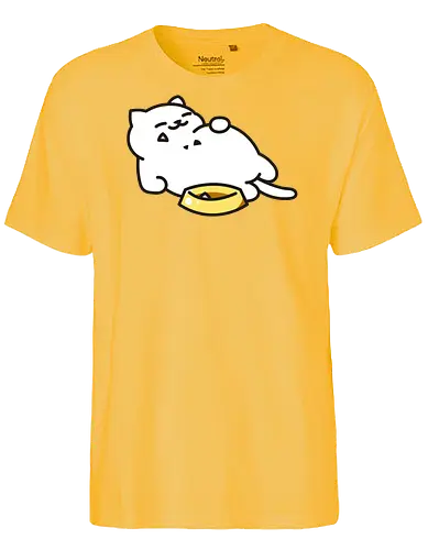 Gato Blanco Lleno de Comida - Gato Adorable, Comida, Gato, Blanco, Animal, Amarillo, Durmiendo, Feliz, Dormir, Pescado, Adorable, Gatos, Comiendo, Gatos Adorables, Lleno, Fanart, Plato, Comido - Fairtrade T-Shirt