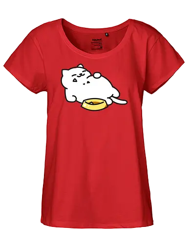 Gato Blanco Lleno de Comida - Gato Adorable, Comida, Gato, Blanco, Animal, Amarillo, Durmiendo, Feliz, Dormir, Pescado, Adorable, Gatos, Comiendo, Gatos Adorables, Lleno, Fanart, Plato, Comido - Fairtrade Girl Shirt