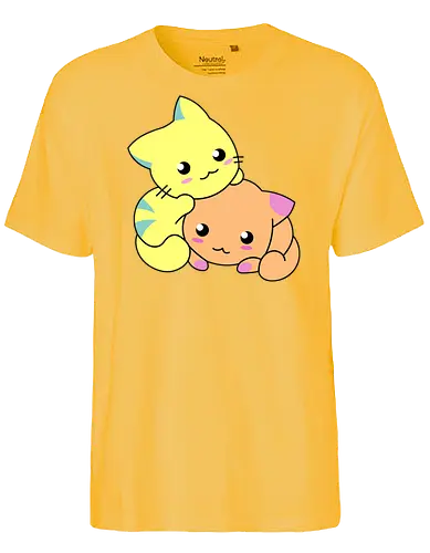 Gatos Amarillos y Naranjas Relajantes - Gato, Animal, Animales, Amarillo, Gatito, Dormir, Amigos, Lindo, Gatos, Naranja, Relajarse, Disfrutar, Adorable, Gatos Lindos, Fanart, Encantador, Relajante - Fairtrade T-Shirt