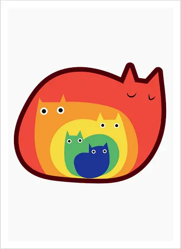 Gatos Arcoíris - Raro, Minimalista, Alegre, Arte, Gato, Animal, Animales, Arcoíris, Rojo, Colorido, Divertido, Gatos, Hogar, Decoración, Fanart, Encantador, Gatos graciosos, Alegre, Entretenido - Kunstdruck