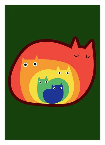 Gatos Arcoíris - Raro, Minimalista, Alegre, Arte, Gato, Animal, Animales, Arcoíris, Rojo, Colorido, Divertido, Gatos, Hogar, Decoración, Fanart, Encantador, Gatos graciosos, Alegre, Entretenido - Kunstdruck