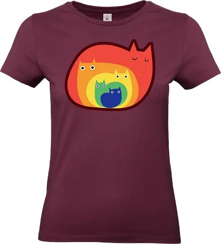Gatos Arcoíris - Raro, Minimalista, Alegre, Arte, Gato, Animal, Animales, Arcoíris, Rojo, Colorido, Divertido, Gatos, Hogar, Decoración, Fanart, Encantador, Gatos graciosos, Alegre, Entretenido - Standard T-Shirt (Frauen)