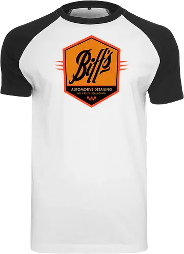 Biff Automotive Detailing - movie, Future, automotive, biff tannen, brute, delorean, doc brown, film, high school, hollywood, hoverboard, marty mcfly, retro, time travel, villain - Raglan T-Shirt