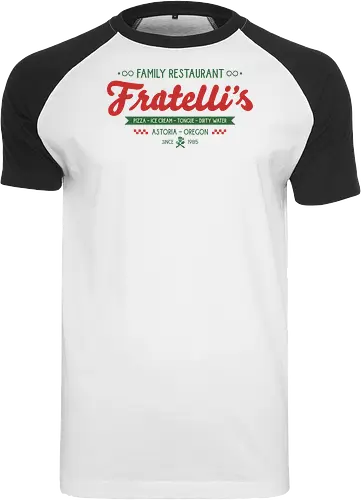 Fratellis Family Restaurant  - retro, skull, sloth, treasure, treasure hunter, vintage, movie, 80s movies, 80s, childhood, chunk, fratellis, never say die, nostalgia, pirate - Raglan T-Shirt
