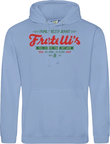 Fratellis Family Restaurant  - retro, skull, sloth, treasure, treasure hunter, vintage, movie, 80s movies, 80s, childhood, chunk, fratellis, never say die, nostalgia, pirate - Standard Hoodie