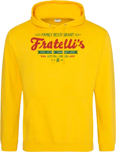 Fratellis Family Restaurant  - retro, skull, sloth, treasure, treasure hunter, vintage, movie, 80s movies, 80s, childhood, chunk, fratellis, never say die, nostalgia, pirate - Standard Hoodie