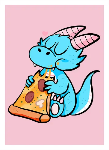 Pizza Drache - Pizza, Drache, Fantasy - Kunstdruck