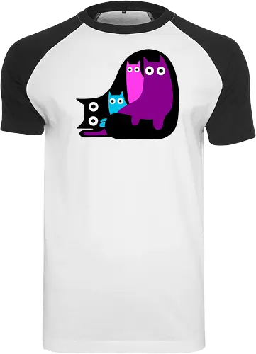 Muchos Gatos Coloridos - Fanart, Tinte, Colorear, Negro, Animal, Animales, Color, Azul, Rosa, Lindo, Morado, Gatos, Colores, Multicolor, Gatos Lindos, Tono, Garaje - Raglan T-Shirt