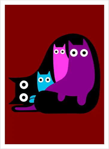 Muchos Gatos Coloridos - Fanart, Tinte, Colorear, Negro, Animal, Animales, Color, Azul, Rosa, Lindo, Morado, Gatos, Colores, Multicolor, Gatos Lindos, Tono, Garaje - Kunstdruck
