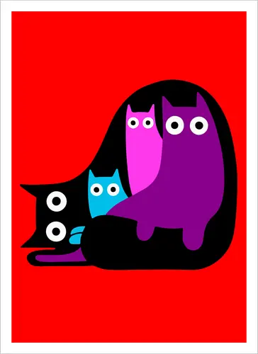 Muchos Gatos Coloridos - Fanart, Tinte, Colorear, Negro, Animal, Animales, Color, Azul, Rosa, Lindo, Morado, Gatos, Colores, Multicolor, Gatos Lindos, Tono, Garaje - Kunstdruck