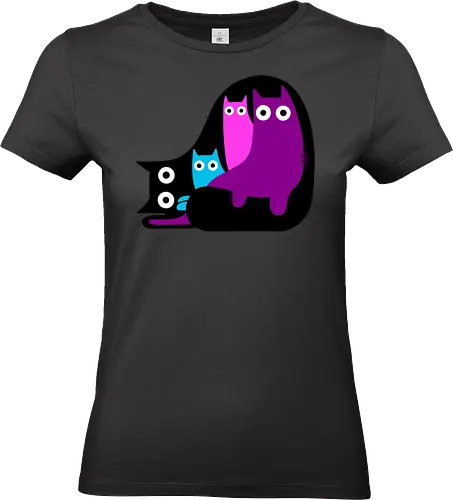 Muchos Gatos Coloridos - Fanart, Tinte, Colorear, Negro, Animal, Animales, Color, Azul, Rosa, Lindo, Morado, Gatos, Colores, Multicolor, Gatos Lindos, Tono, Garaje - Standard T-Shirt (Frauen)