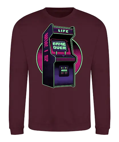 Arcade Life Over  - 90s, 90's, 70s, 70's, Sarcasm, Arcade, Arcade Game, Afterlife, Life, Game Over, Retro, Retro Advertising, Retro Publicity, Retro Vintage, Retrowave, Retro Gamer, Retro Gaming, Vaporwave, Video Games, Video Game, 80s, 80's - Sweatshirt