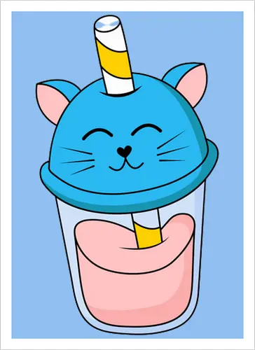 Gato Vaso de Jugo Azul