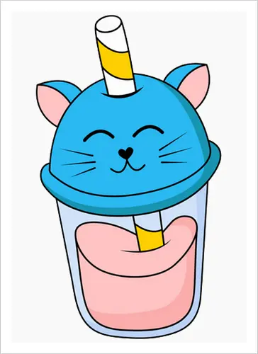 Gato Vaso de Jugo Azul