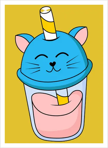 Gato Vaso de Jugo Azul