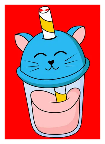 Gato Vaso de Jugo Azul