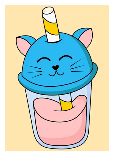 Gato Vaso de Jugo Azul