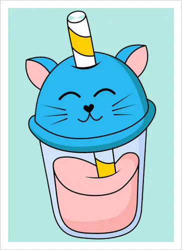 Gato Vaso de Jugo Azul