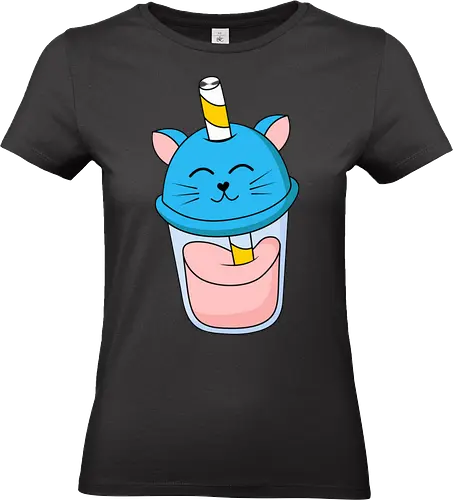 Gato Vaso de Jugo Azul - Gato, Animal, Azul, Gatito, Bebida, Vaso, Jugo, Gatos, Verano, Gato Lindo, Diseño, Fan Art, Delicioso, Frutas, Felino, Jardín, Gato de jugo - Standard T-Shirt (Frauen)