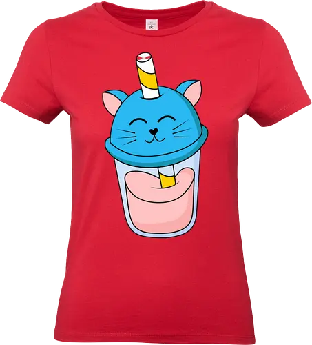 Gato Vaso de Jugo Azul - Gato, Animal, Azul, Gatito, Bebida, Vaso, Jugo, Gatos, Verano, Gato Lindo, Diseño, Fan Art, Delicioso, Frutas, Felino, Jardín, Gato de jugo - Standard T-Shirt (Frauen)