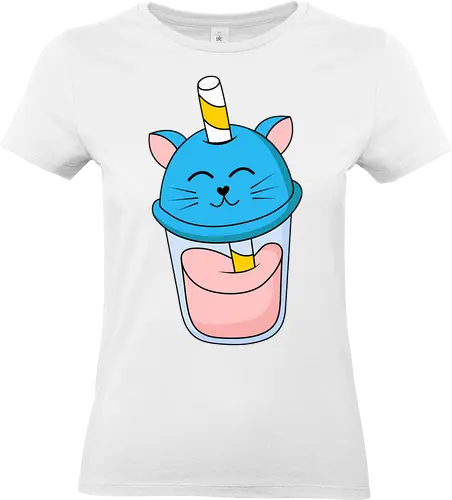 Gato Vaso de Jugo Azul - Gato, Animal, Azul, Gatito, Bebida, Vaso, Jugo, Gatos, Verano, Gato Lindo, Diseño, Fan Art, Delicioso, Frutas, Felino, Jardín, Gato de jugo - Standard T-Shirt (Frauen)