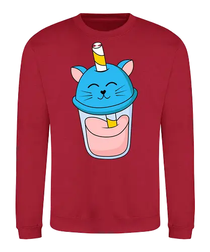 Gato Vaso de Jugo Azul - Gato, Animal, Azul, Gatito, Bebida, Vaso, Jugo, Gatos, Verano, Gato Lindo, Diseño, Fan Art, Delicioso, Frutas, Felino, Jardín, Gato de jugo - Sweatshirt