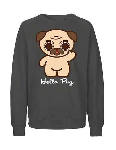 Hello Pug - Kawaii Süßer Hund - kreative parodie, haustier liebhaber, begleithund, mops t-shirt, hello pug, kawaii hund, süße kleidung, hello kitty parodie, teetan, mops liebhaber, hund kunst, kawaii kultur, süßer hund, minimalistische kunst, mops leben - Fairtrade Sweatshirt