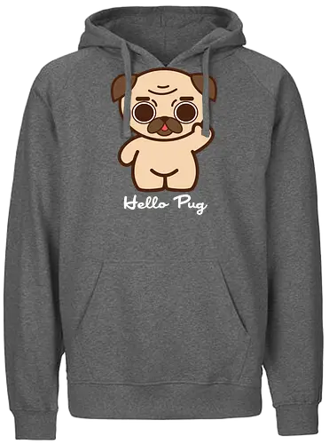 Hello Pug - Kawaii Süßer Hund - kreative parodie, haustier liebhaber, begleithund, mops t-shirt, hello pug, kawaii hund, süße kleidung, hello kitty parodie, teetan, mops liebhaber, hund kunst, kawaii kultur, süßer hund, minimalistische kunst, mops leben - Fairtrade Hoodie