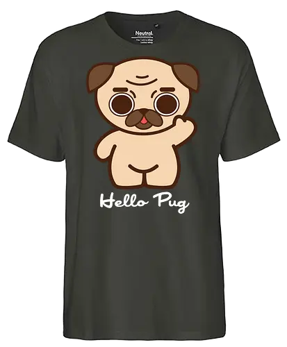 Hello Pug - Kawaii Süßer Hund - kreative parodie, haustier liebhaber, begleithund, mops t-shirt, hello pug, kawaii hund, süße kleidung, hello kitty parodie, teetan, mops liebhaber, hund kunst, kawaii kultur, süßer hund, minimalistische kunst, mops leben - Fairtrade T-Shirt