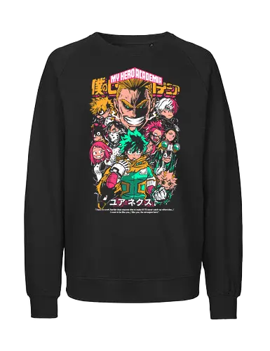 Heroes of UA Academy - Academia, superhero anime, hero academy, quirk powers, shonen action anime, manga series, japanese anime, anime art - Fairtrade Sweatshirt