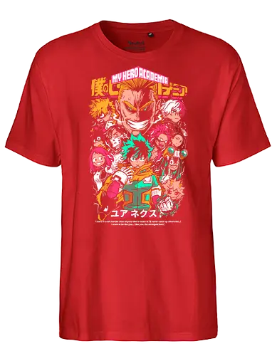 Heroes of UA Academy - Academia, superhero anime, hero academy, quirk powers, shonen action anime, manga series, japanese anime, anime art - Fairtrade T-Shirt