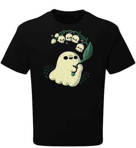 Ghost meets Lily of the Valley - lily of the valley, ghost, bellflowers, flower, spring, floral, creepy cute, spooky cute, goth, love, kawaii goth, adorable, minimal, nature, xmorfina - Oversize T-Shirt