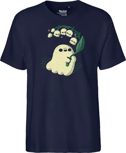 Ghost meets Lily of the Valley - lily of the valley, ghost, bellflowers, flower, spring, floral, creepy cute, spooky cute, goth, love, kawaii goth, adorable, minimal, nature, xmorfina - Fairtrade T-Shirt