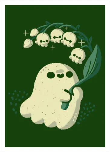 Ghost meets Lily of the Valley - lily of the valley, ghost, bellflowers, flower, spring, floral, creepy cute, spooky cute, goth, love, kawaii goth, adorable, minimal, nature, xmorfina - Kunstdruck