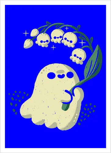 Ghost meets Lily of the Valley - lily of the valley, ghost, bellflowers, flower, spring, floral, creepy cute, spooky cute, goth, love, kawaii goth, adorable, minimal, nature, xmorfina - Kunstdruck