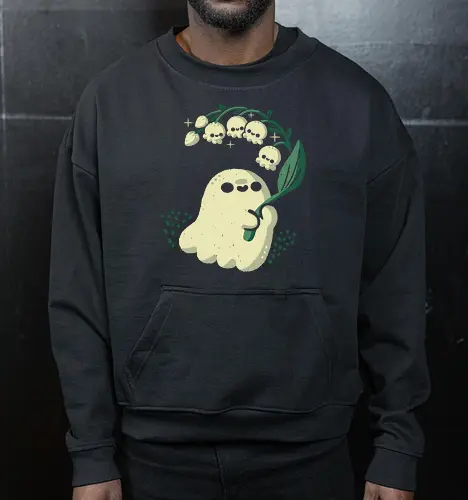 Ghost meets Lily of the Valley - lily of the valley, ghost, bellflowers, flower, spring, floral, creepy cute, spooky cute, goth, love, kawaii goth, adorable, minimal, nature, xmorfina - Cropped Sweatshirt