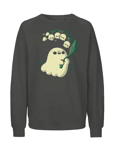 Ghost meets Lily of the Valley - lily of the valley, ghost, bellflowers, flower, spring, floral, creepy cute, spooky cute, goth, love, kawaii goth, adorable, minimal, nature, xmorfina - Fairtrade Sweatshirt