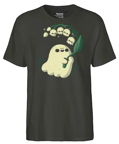 Ghost meets Lily of the Valley - lily of the valley, ghost, bellflowers, flower, spring, floral, creepy cute, spooky cute, goth, love, kawaii goth, adorable, minimal, nature, xmorfina - Fairtrade T-Shirt