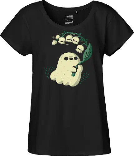Ghost meets Lily of the Valley - lily of the valley, ghost, bellflowers, flower, spring, floral, creepy cute, spooky cute, goth, love, kawaii goth, adorable, minimal, nature, xmorfina - Fairtrade Girl Shirt