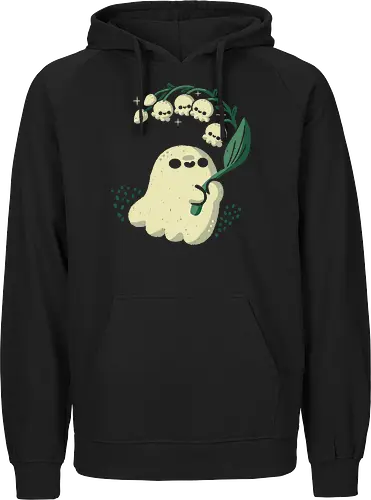 Ghost meets Lily of the Valley - lily of the valley, ghost, bellflowers, flower, spring, floral, creepy cute, spooky cute, goth, love, kawaii goth, adorable, minimal, nature, xmorfina - Fairtrade Hoodie