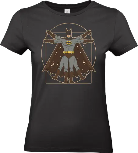 Vitruvian Bat Dark Knight Renaissance Art Parody Graphic - vitruvian batman shirt, sophisticated batman t-shirt, dark knight proportions graphic, superhero geometry clothing, classic comic book parody, artistic batman fan merch, unique dark knight streetwear, caped crusader art shirt, dark knight renaissance art t-shirt, batman anatomy graphic tee, superhero da vinci parody, batman art history clothing, vitruvian man superhero design, gotham protector streetwear, vintage batman illustration top, bronze and black superhero shirt, dc comics fan gift, academic superhero apparel, bat symbol renaissance art - Standard T-Shirt (Frauen)