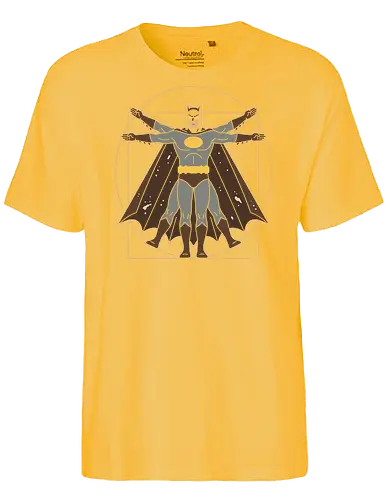 Vitruvian Bat Dark Knight Renaissance Art Parody Graphic - vitruvian batman shirt, sophisticated batman t-shirt, dark knight proportions graphic, superhero geometry clothing, classic comic book parody, artistic batman fan merch, unique dark knight streetwear, caped crusader art shirt, dark knight renaissance art t-shirt, batman anatomy graphic tee, superhero da vinci parody, batman art history clothing, vitruvian man superhero design, gotham protector streetwear, vintage batman illustration top, bronze and black superhero shirt, dc comics fan gift, academic superhero apparel, bat symbol renaissance art - Fairtrade T-Shirt