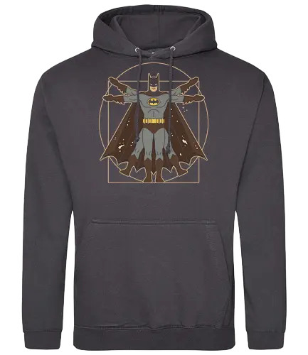 Vitruvian Bat Dark Knight Renaissance Art Parody Graphic - vitruvian batman shirt, sophisticated batman t-shirt, dark knight proportions graphic, superhero geometry clothing, classic comic book parody, artistic batman fan merch, unique dark knight streetwear, caped crusader art shirt, dark knight renaissance art t-shirt, batman anatomy graphic tee, superhero da vinci parody, batman art history clothing, vitruvian man superhero design, gotham protector streetwear, vintage batman illustration top, bronze and black superhero shirt, dc comics fan gift, academic superhero apparel, bat symbol renaissance art - Standard Hoodie