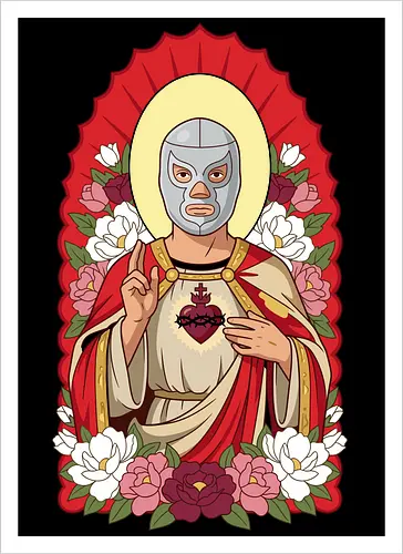 "Santo Luchador" Mexican Lucha Libre Sacred Heart Graphic